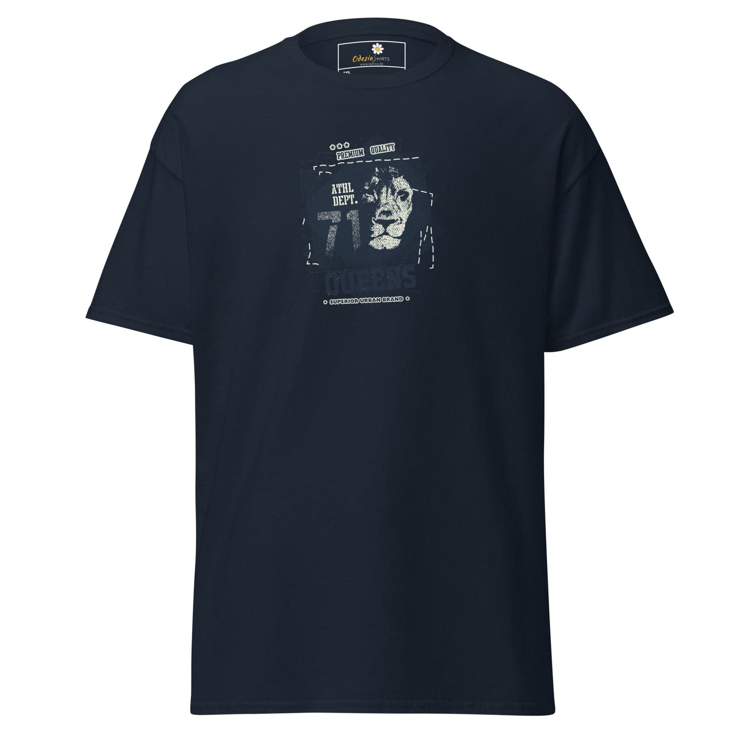 Navy blue T-shirt with lion graphic from T-SHIRT DESIGN TEE for men and women in sizes 2XL to 5XL