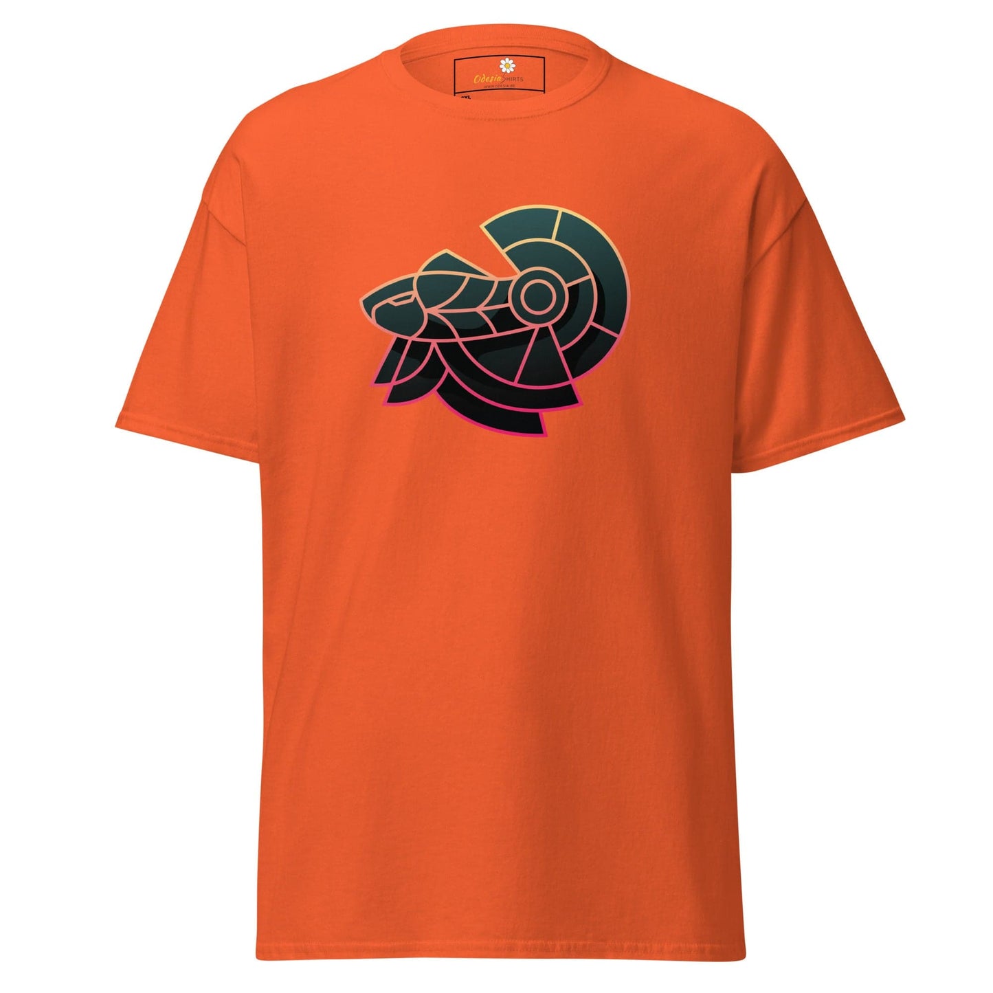 Orange T-shirt with stylized RAM design, available in men’s and women’s sizes 2XL to 5XL