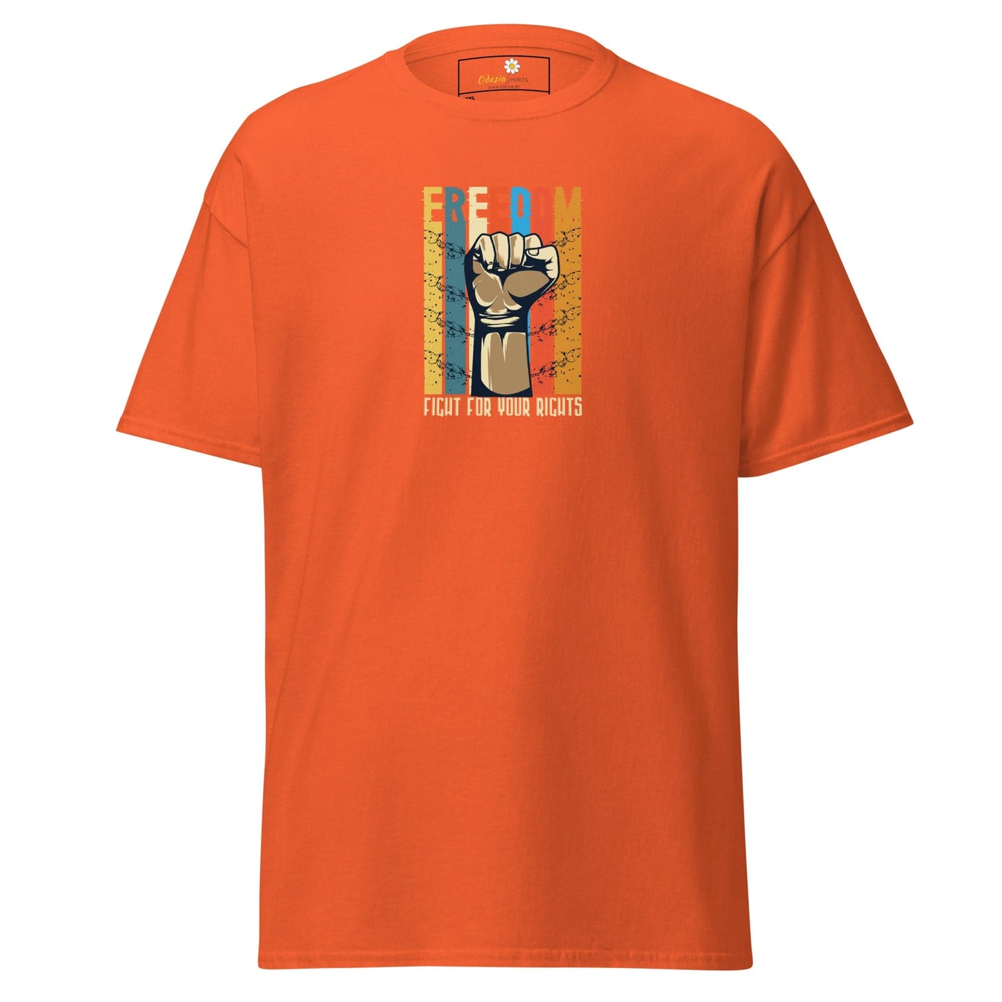 Orange T-shirt with a fist graphic for men and women in 2XL to 5XL sizes