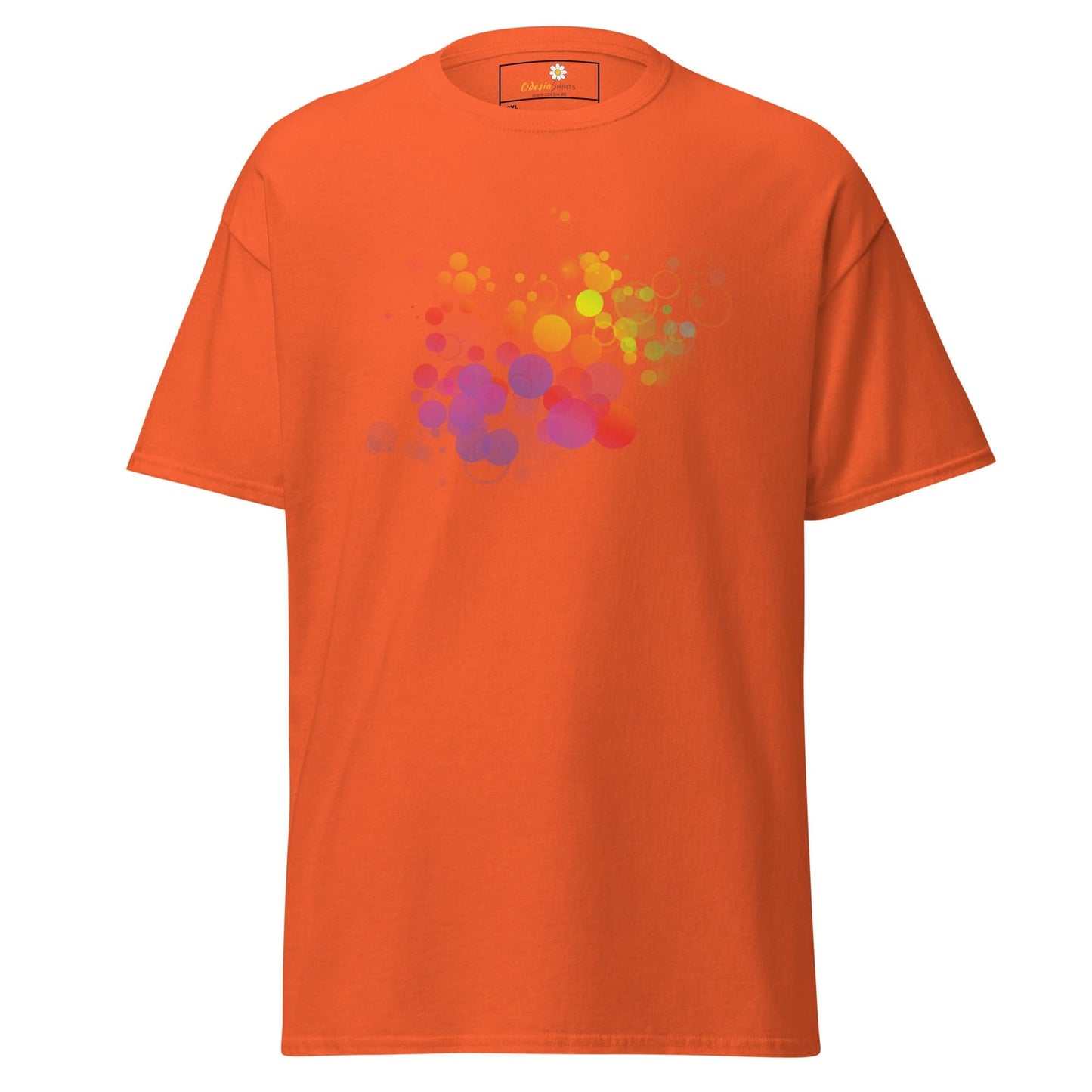 Orange T-shirt with colorful circle design for Men and Women in 2XL to 5XL sizes