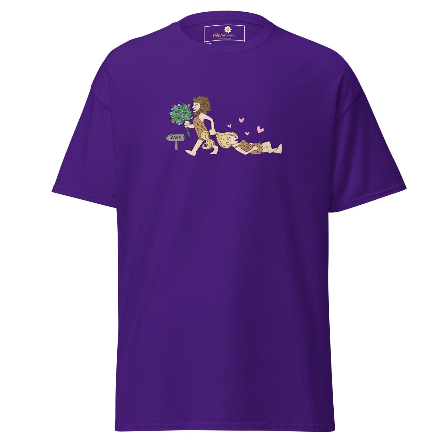 Purple T-shirt with cartoon graphic for men and women in 2XL to 5XL sizes