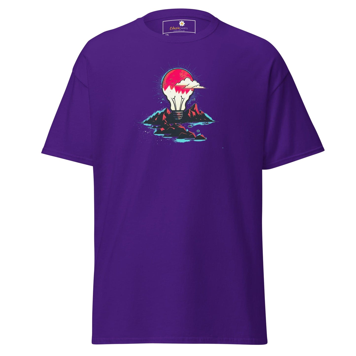 Purple T-shirt with lightbulb graphic for men and women in 2XL to 5XL sizes