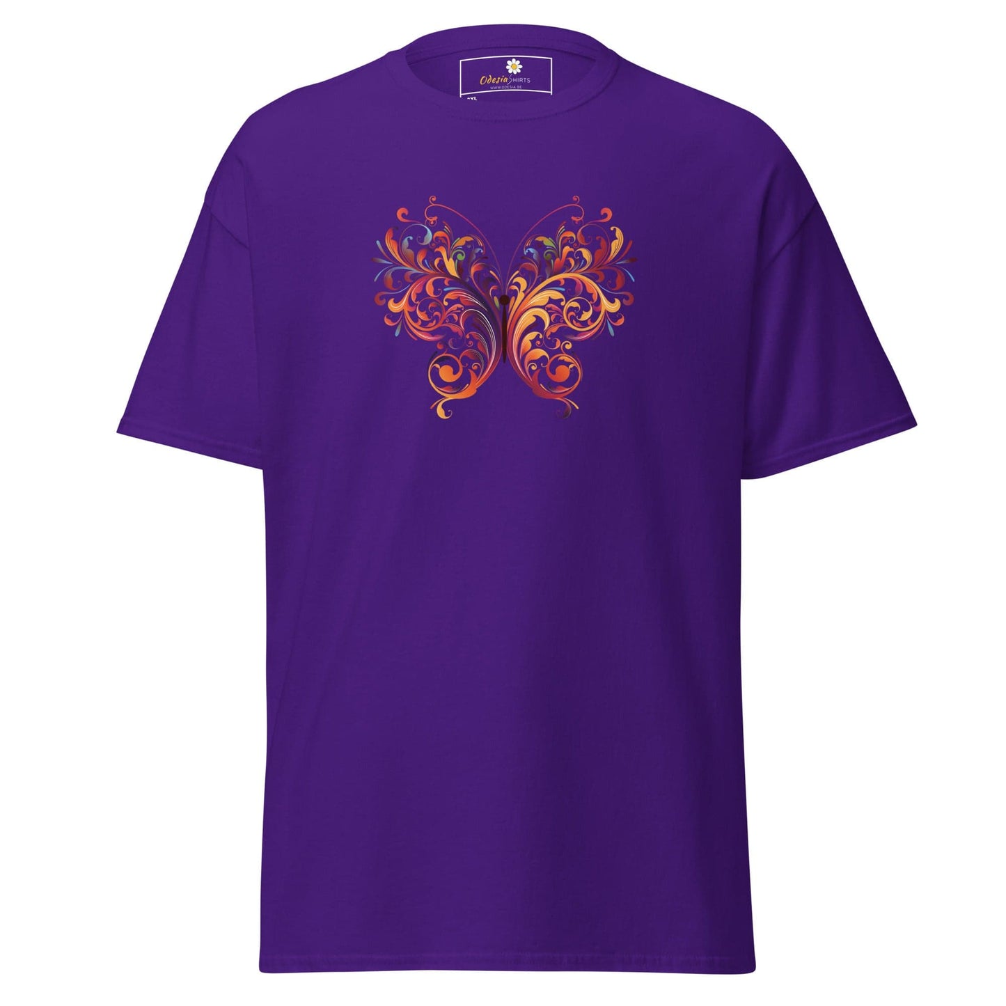 Purple T-shirt with butterfly design from T-SHIRT DESIGN TEE for Men and Women, 2XL to 5XL