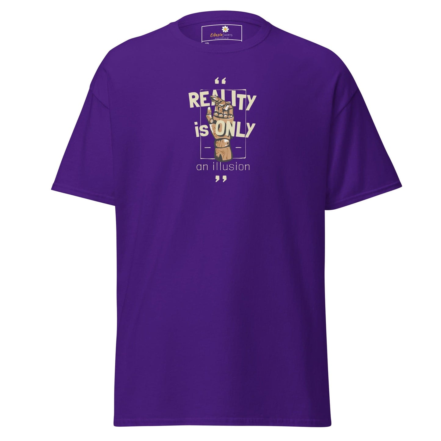 Purple T-shirt with graphic design for men and women in sizes 2XL to 5XL