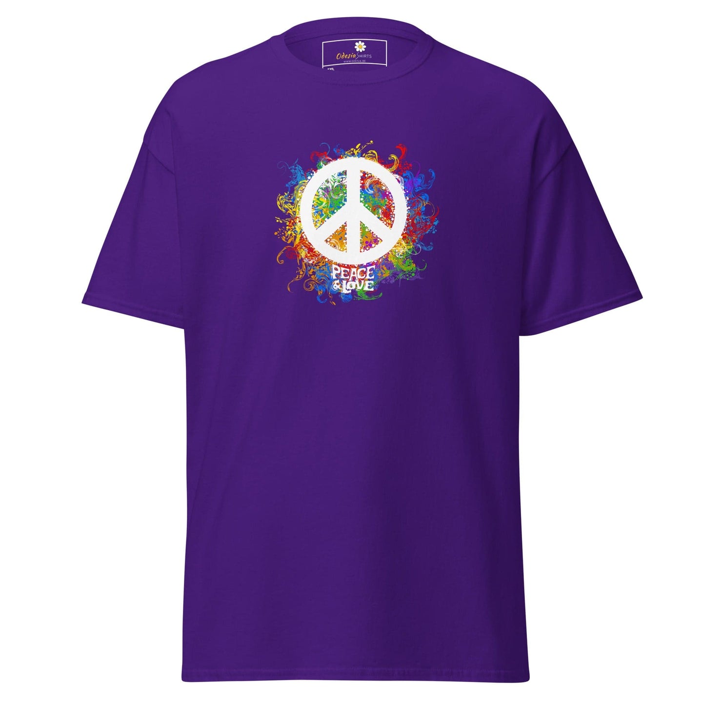 Purple T-shirt with peace symbol, suitable for men and women in 2XL to 5XL sizes