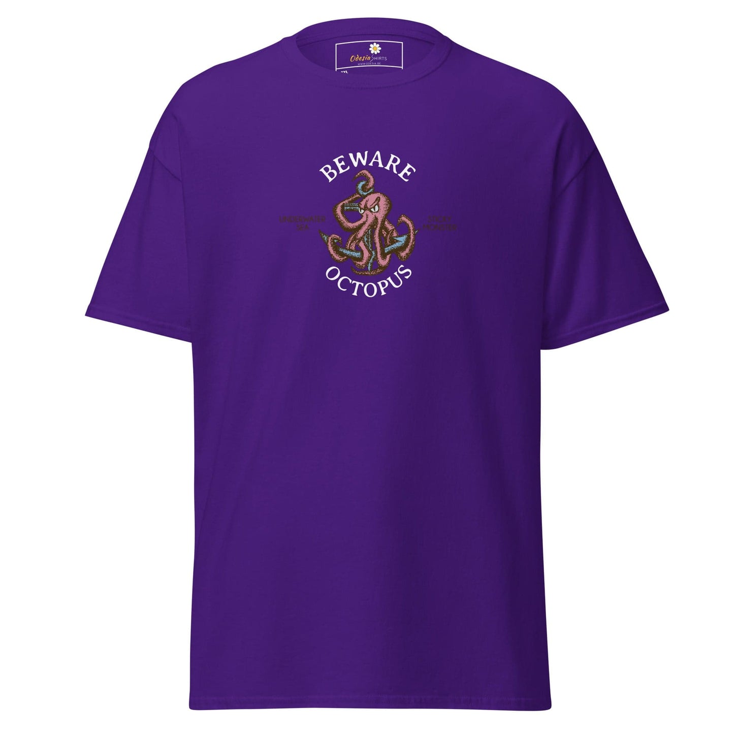 Purple T-Shirt with Octopus Design for Men and Women in Sizes 2XL to 5XL