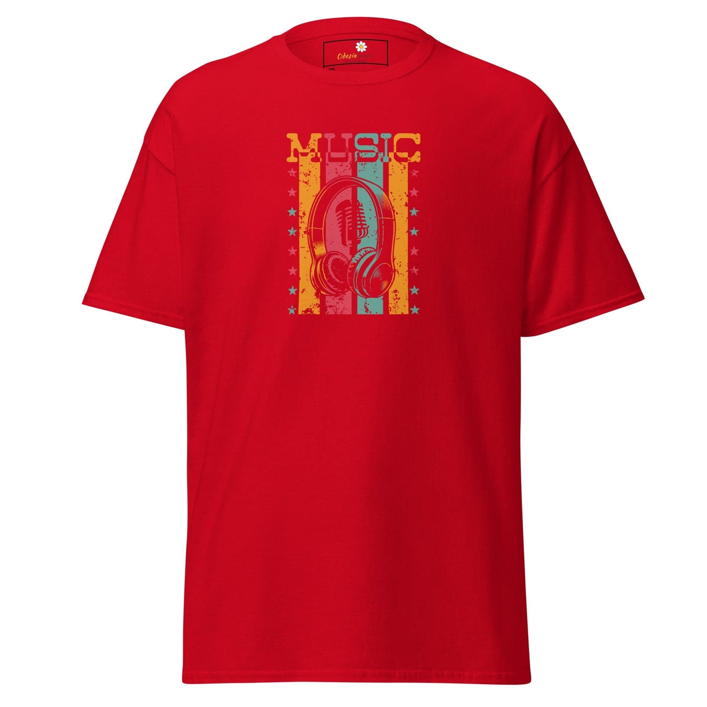 Red T-shirt with music graphic, suitable for Men and Women in 2XL to 5XL sizes