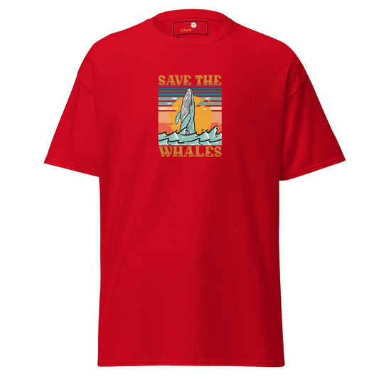 Red T-shirt with whale graphic from T-SHIRT DESIGN TEE for Men and Women sizes 2XL to 5XL
