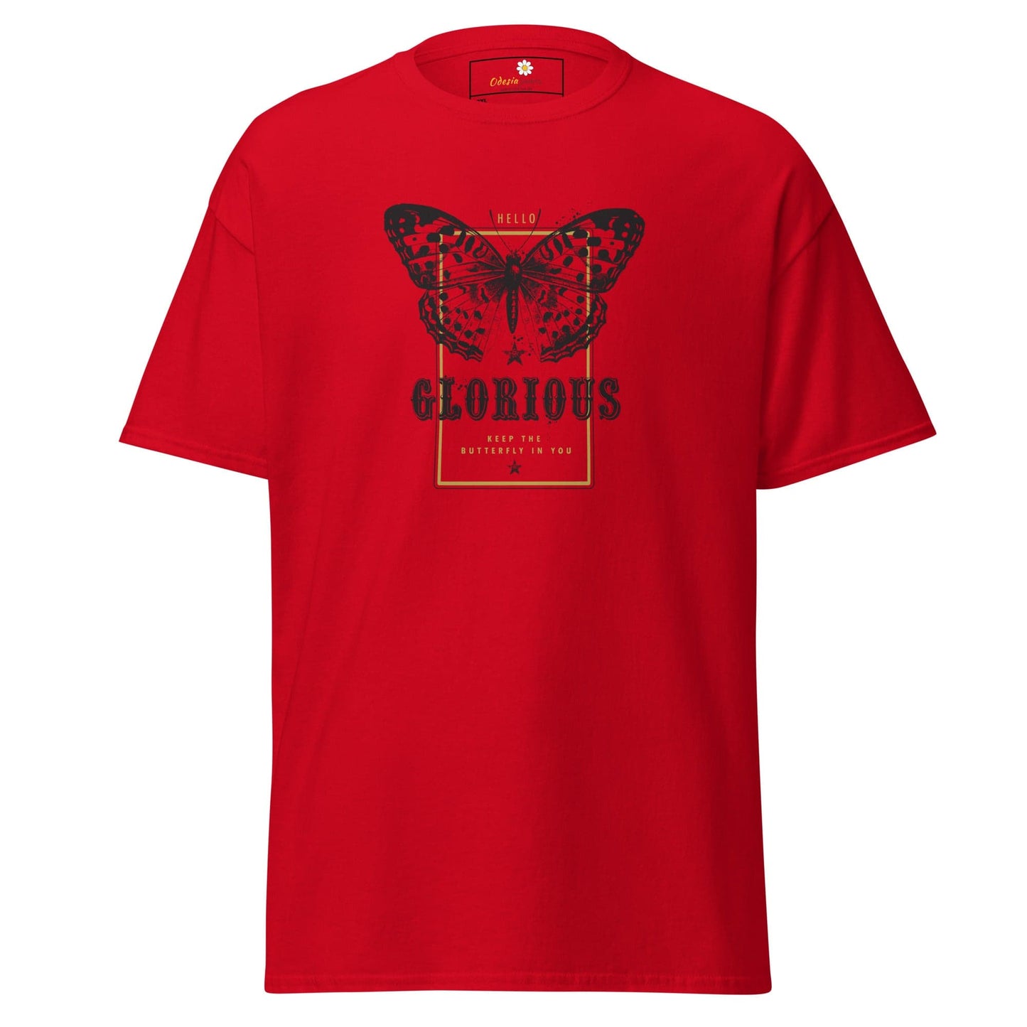 Red T-shirt with butterfly graphic from T-SHIRT DESIGN TEE for Men and Women, 2XL to 5XL