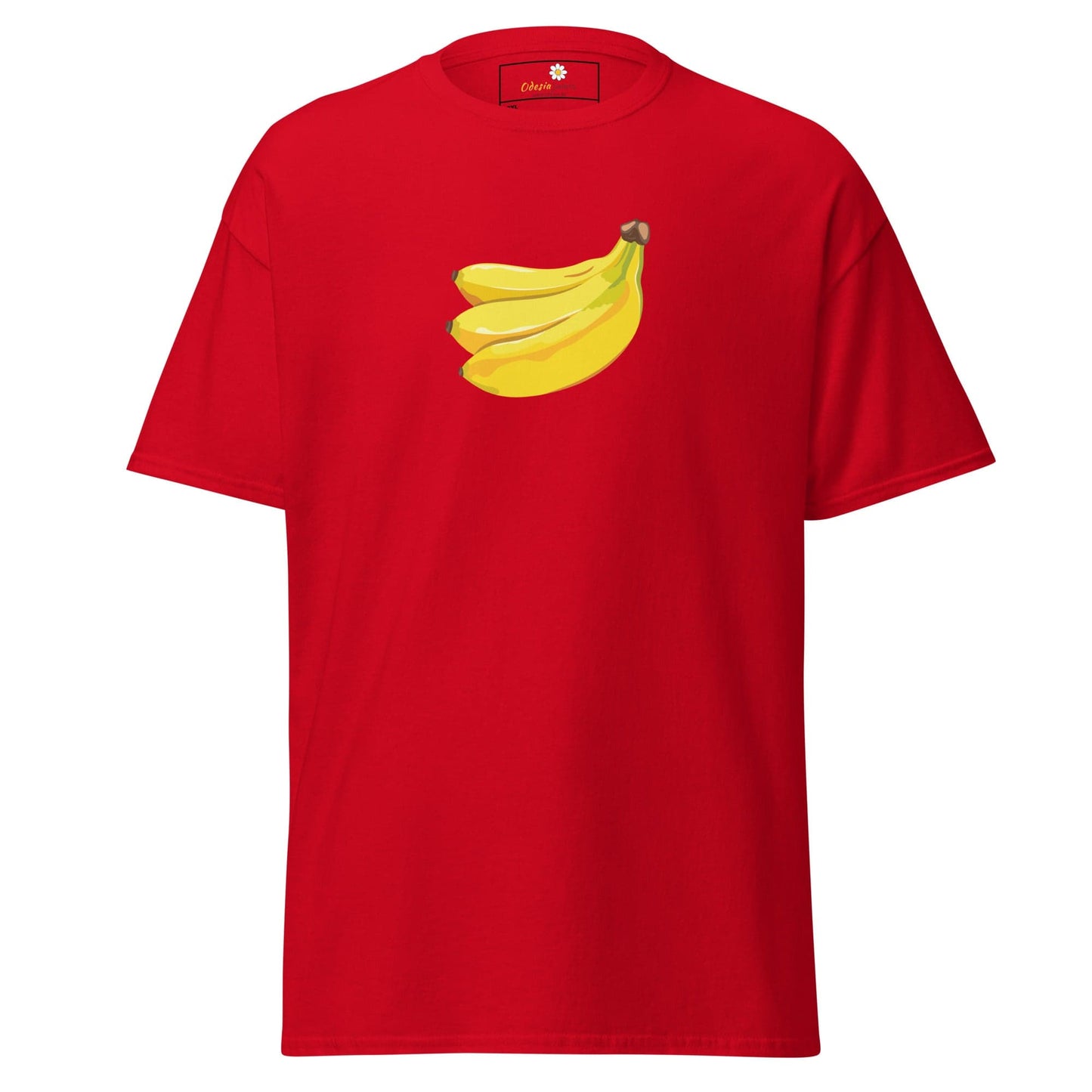 Red T-shirt with banana graphic, available in Men and Women sizes 2XL to 5XL