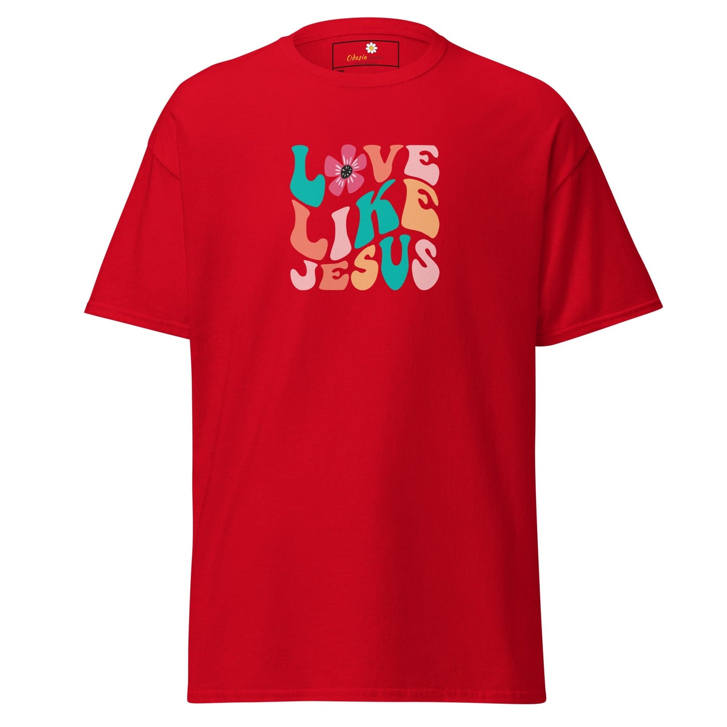 Red T-shirt with Love Like Jesus graphic for Men and Women in 2XL to 5XL sizing