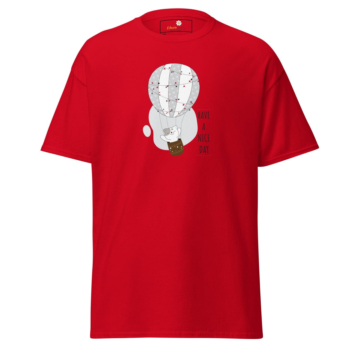 Red T-shirt with cartoon balloon graphic from T-SHIRT DESIGN TEE for Men and Women