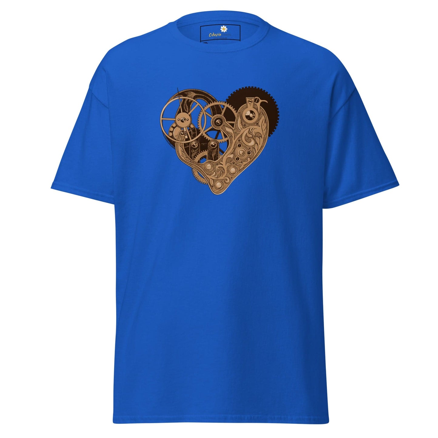 Blue T-shirt with steampunk heart design for Men and Women in 2XL to 5XL sizes
