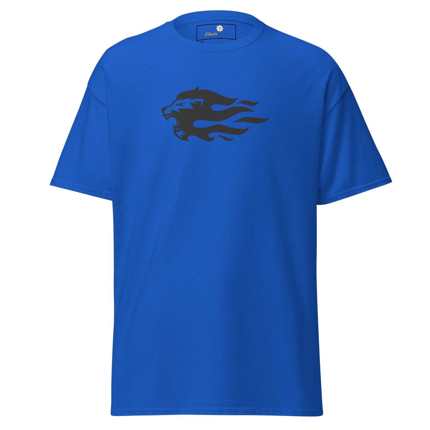 Blue t-shirt featuring a lion graphic from T-SHIRT DESIGN TEE for men and women in 2XL to 5XL
