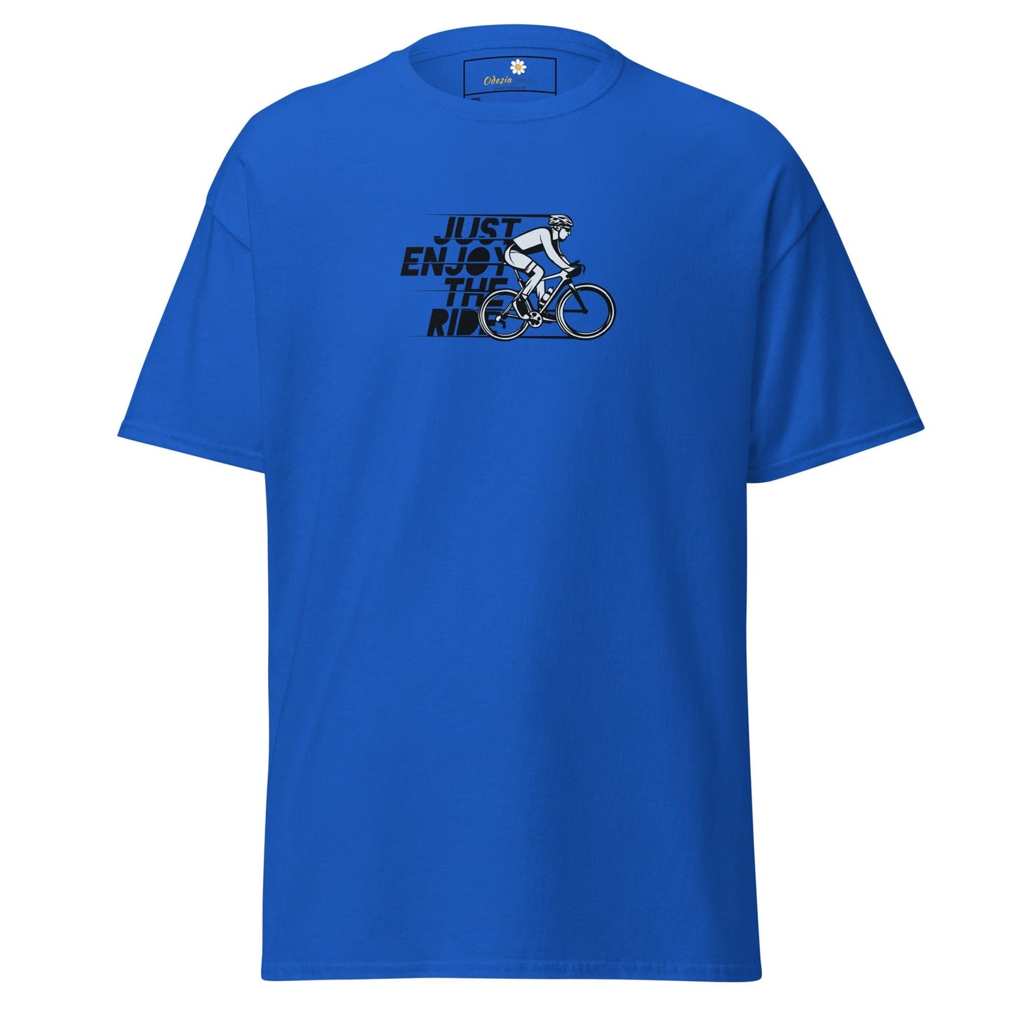 Blue T-shirt with cyclist graphic from T-SHIRT DESIGN TEE for Men and Women in 2XL to 5XL