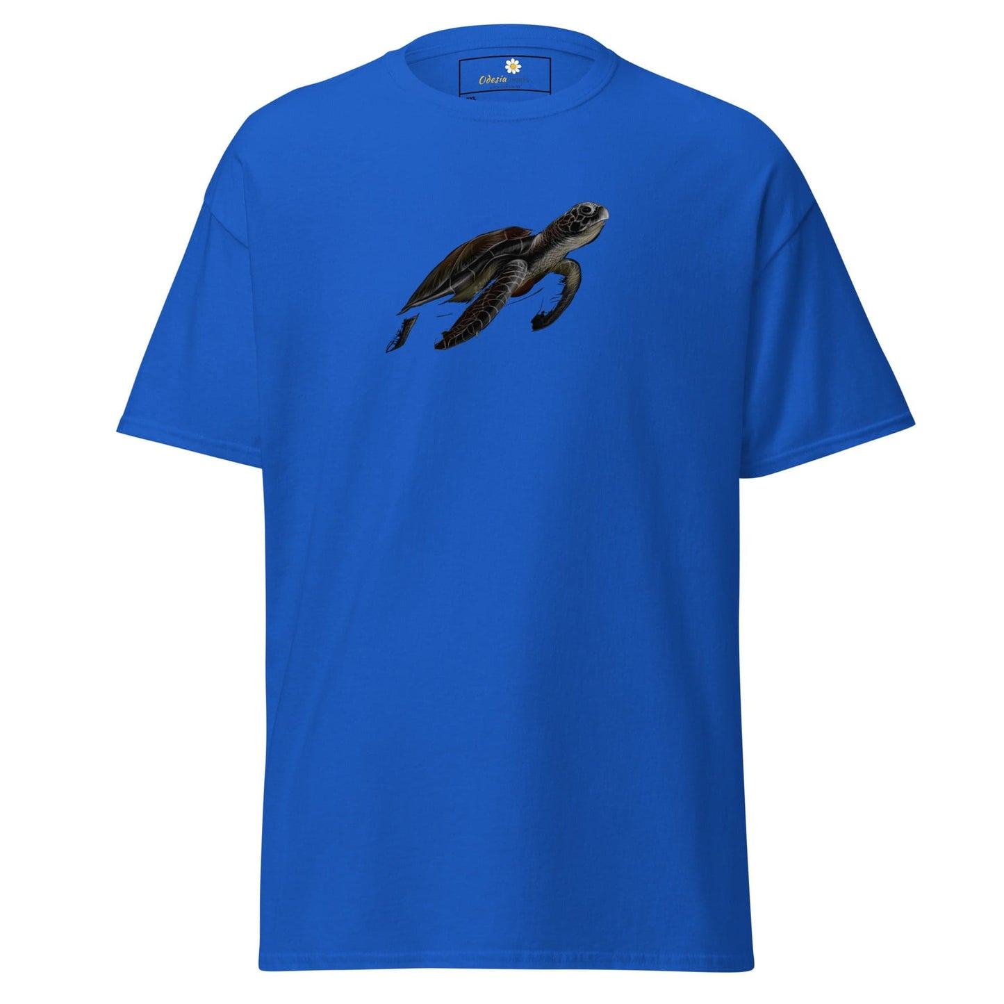 Blue T-shirt with turtle graphic from T-SHIRT DESIGN TEE for Men and Women, size 2XL to 5XL