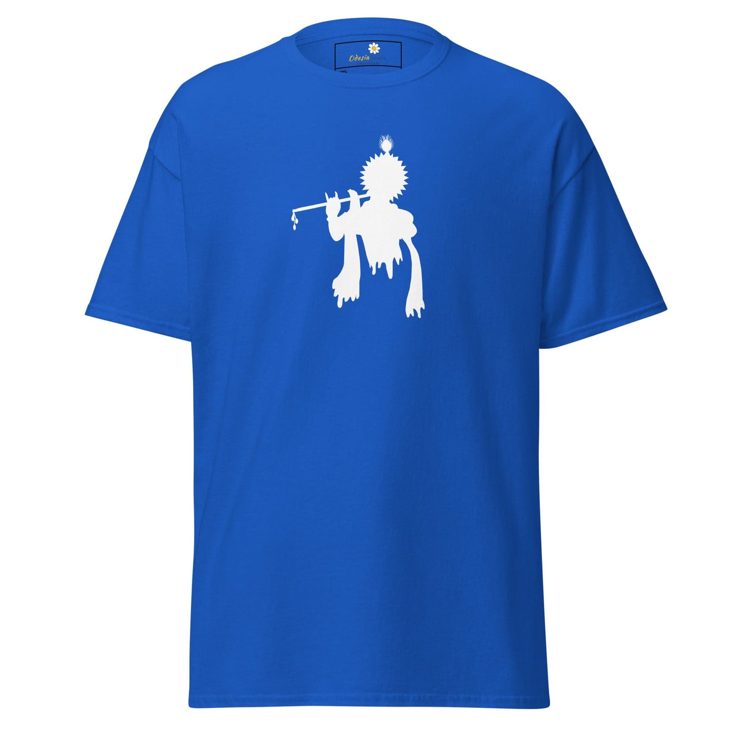 Blue T-shirt with Krishna graphic, suitable for men and women in 2XL to 5XL sizes