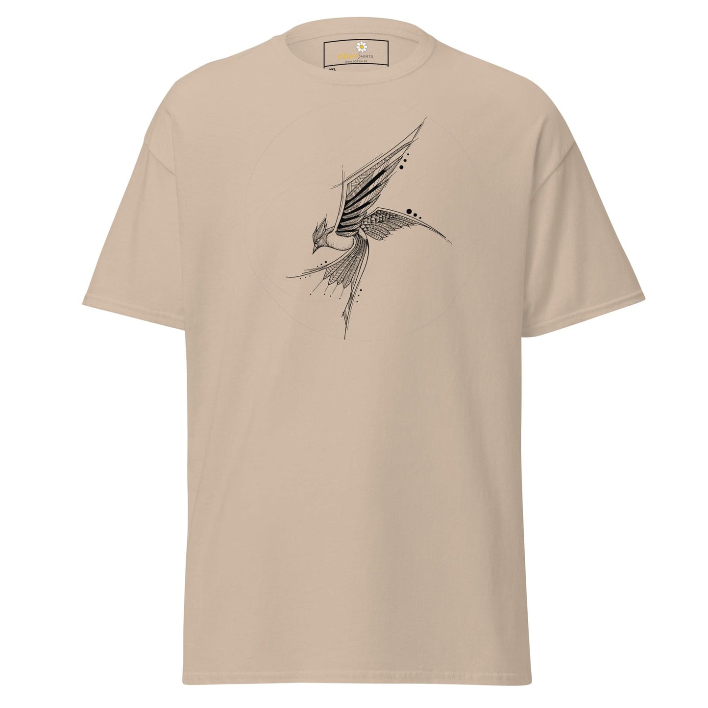 Beige T-shirt with bird design for men and women in sizes 2XL to 5XL