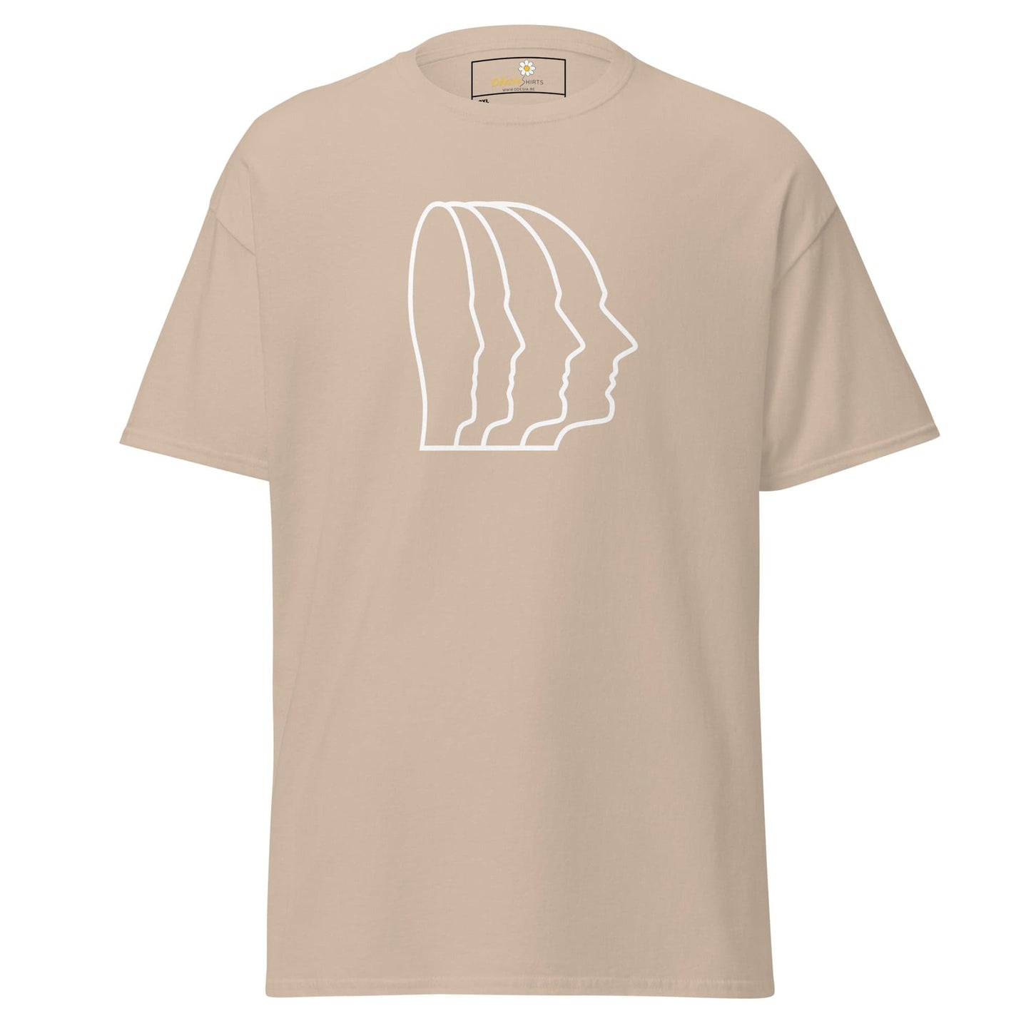 Beige T-shirt featuring a white face outline graphic for Men and Women in 2XL to 5XL sizes