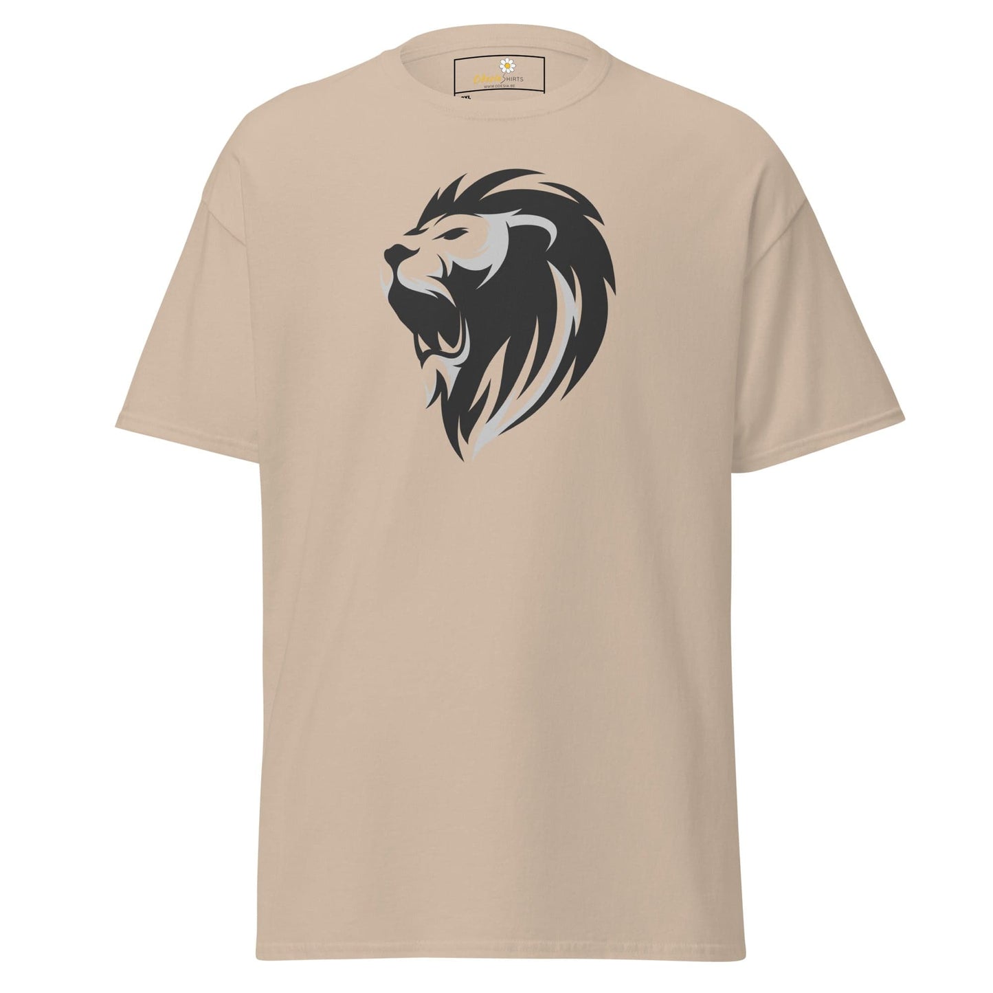 Beige T-shirt featuring a lion graphic, designed for men and women in 2XL to 5XL sizes