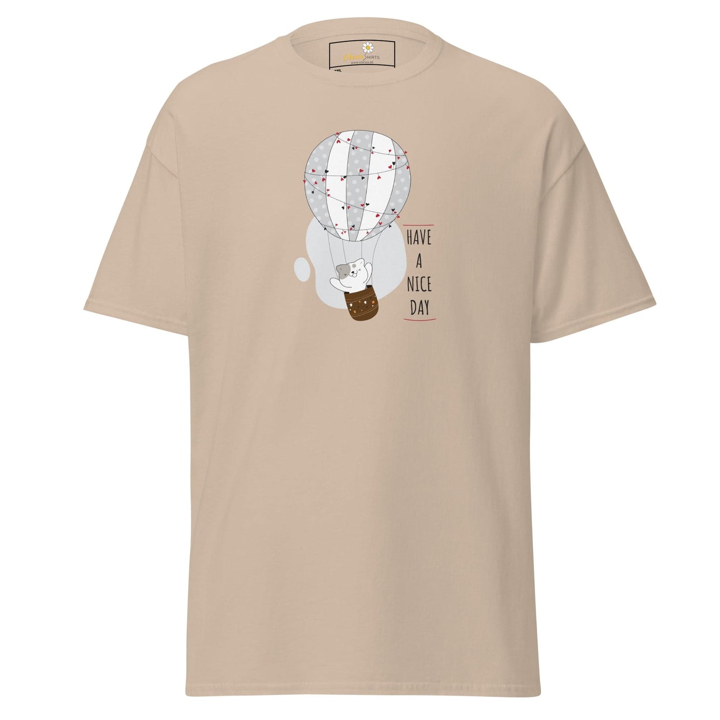 Beige T-shirt with hot air balloon graphic for men and women in 2XL to 5XL sizes