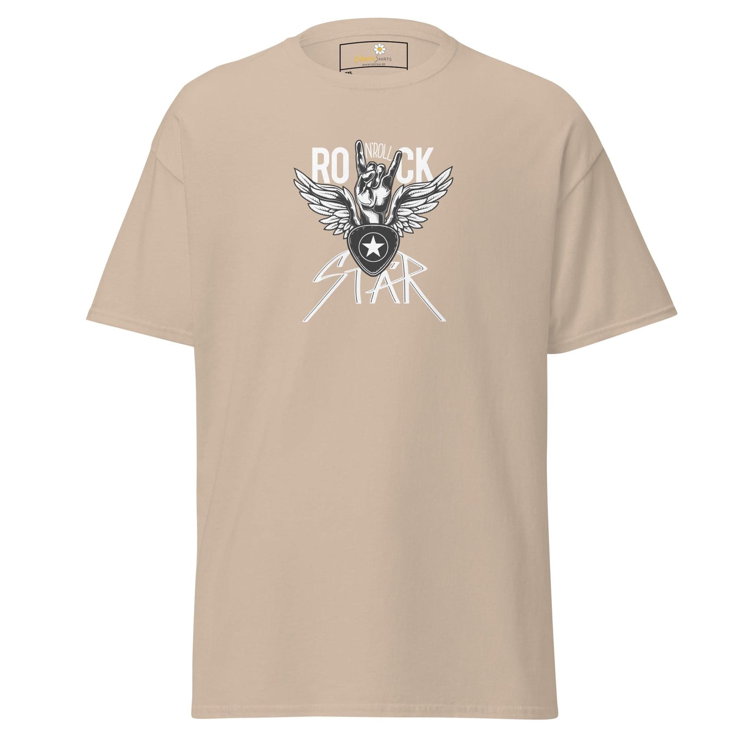 Beige T-shirt with rock star graphic from T-SHIRT DESIGN TEE for Men and Women in 2XL to 5XL