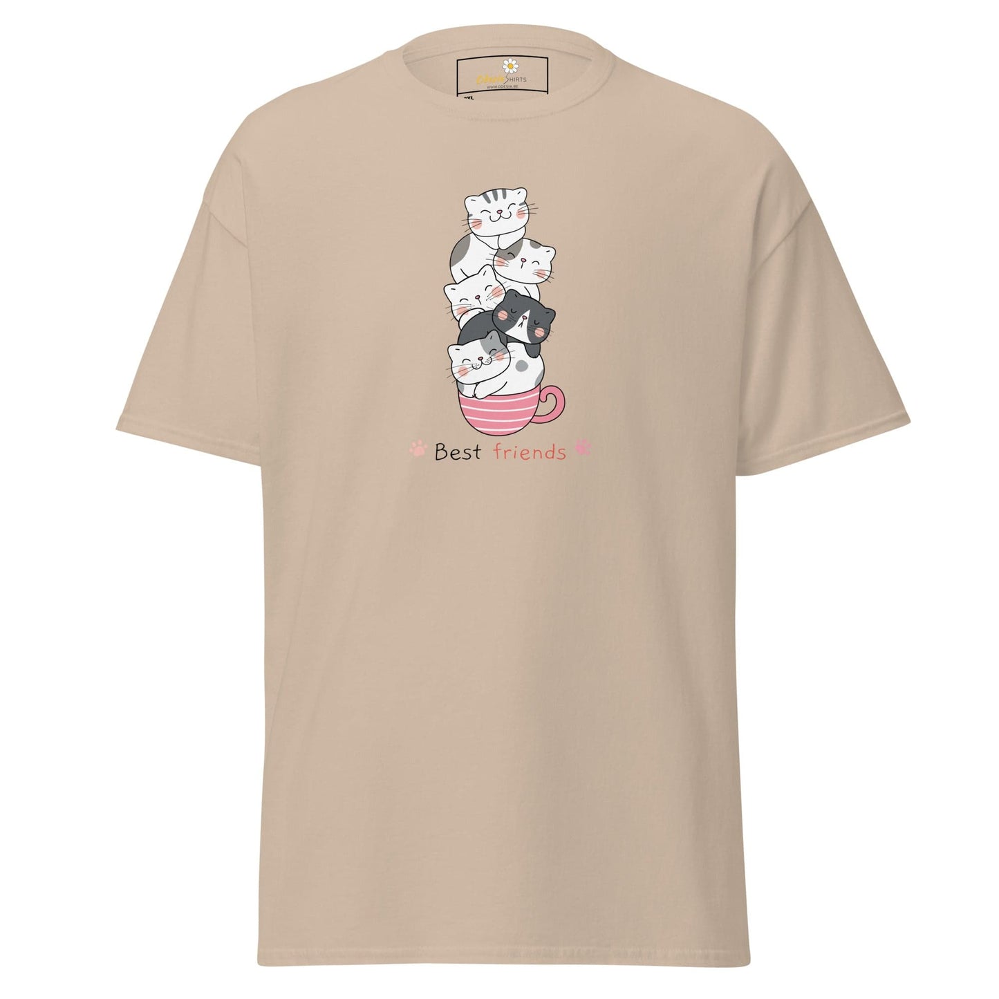 Beige T-shirt with cat illustration for Men and Women in 2XL to 5XL sizes