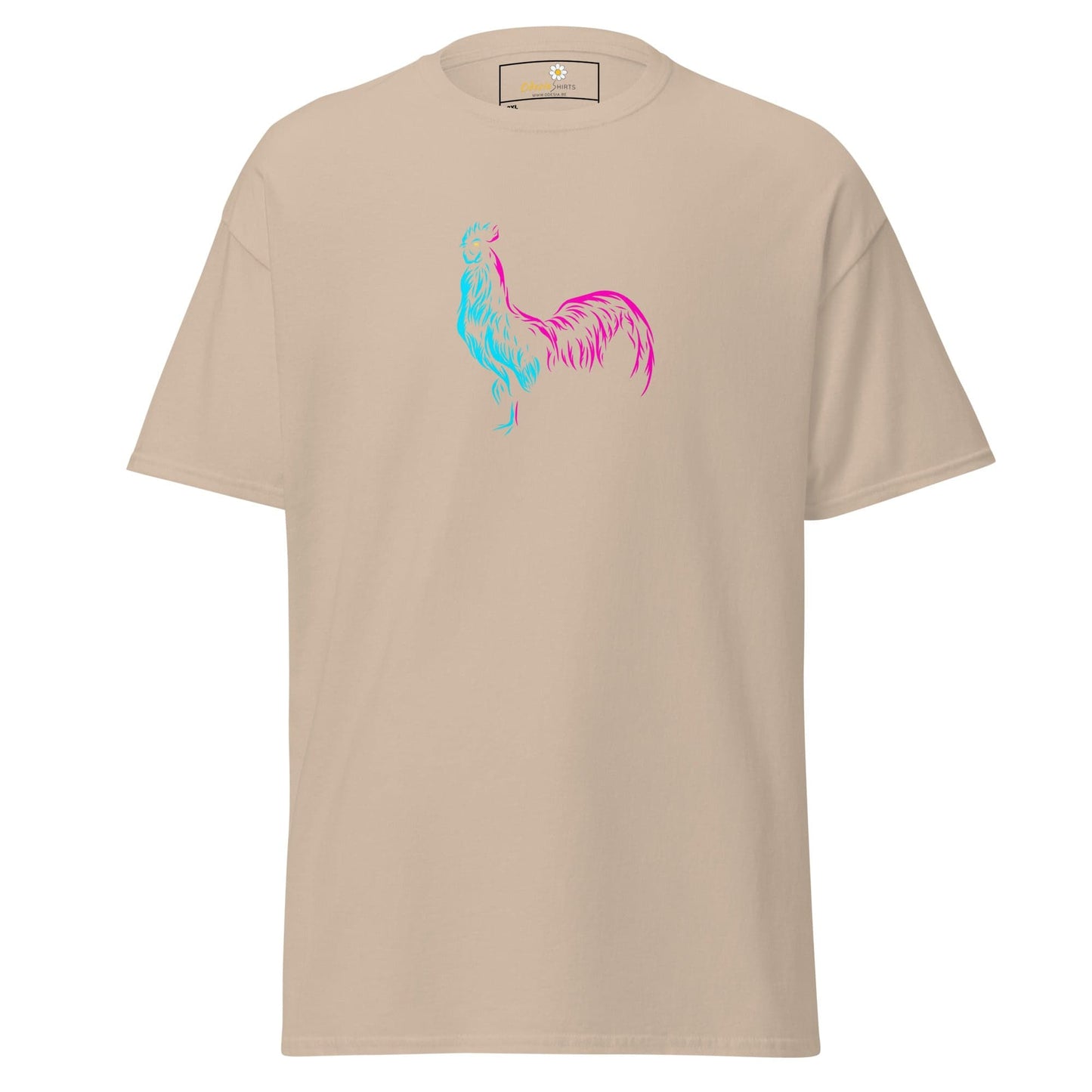 Beige T-shirt with rooster design available in Men and Women sizes 2XL to 5XL
