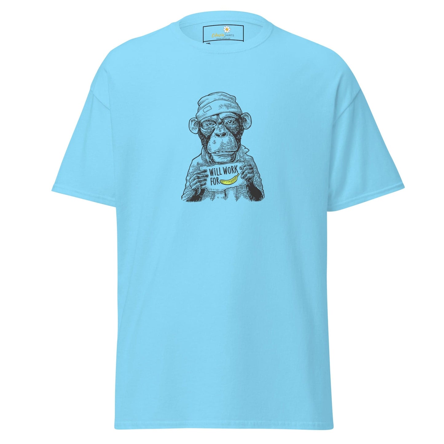 Light blue T-shirt with Monkey graphic from T-SHIRT DESIGN TEE for Men and Women