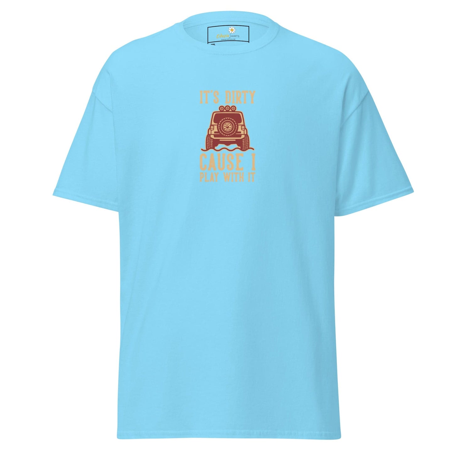 Light blue t-shirt.