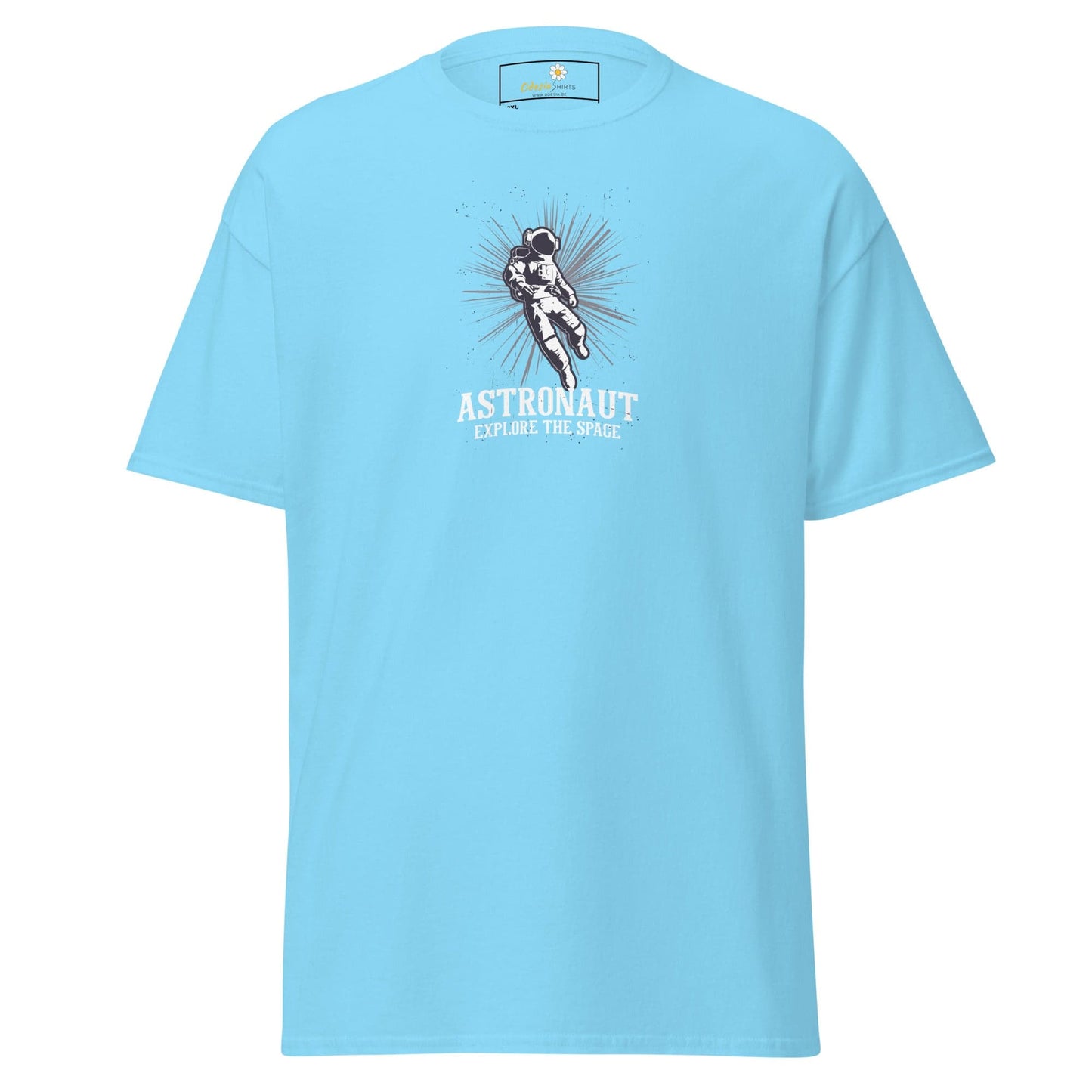 Light blue T-shirt with astronaut graphic from T-SHIRT DESIGN TEE for Men and Women