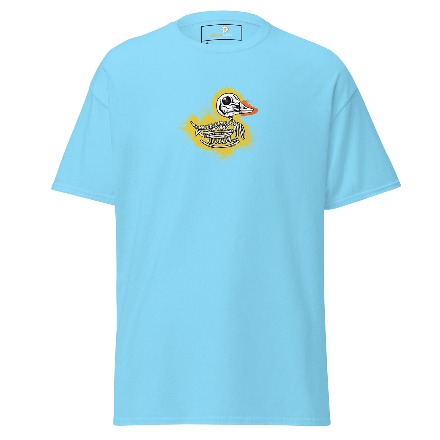 Light blue T-shirt featuring a Skeleton Duck graphic for men and women, available in 2XL to 5XL