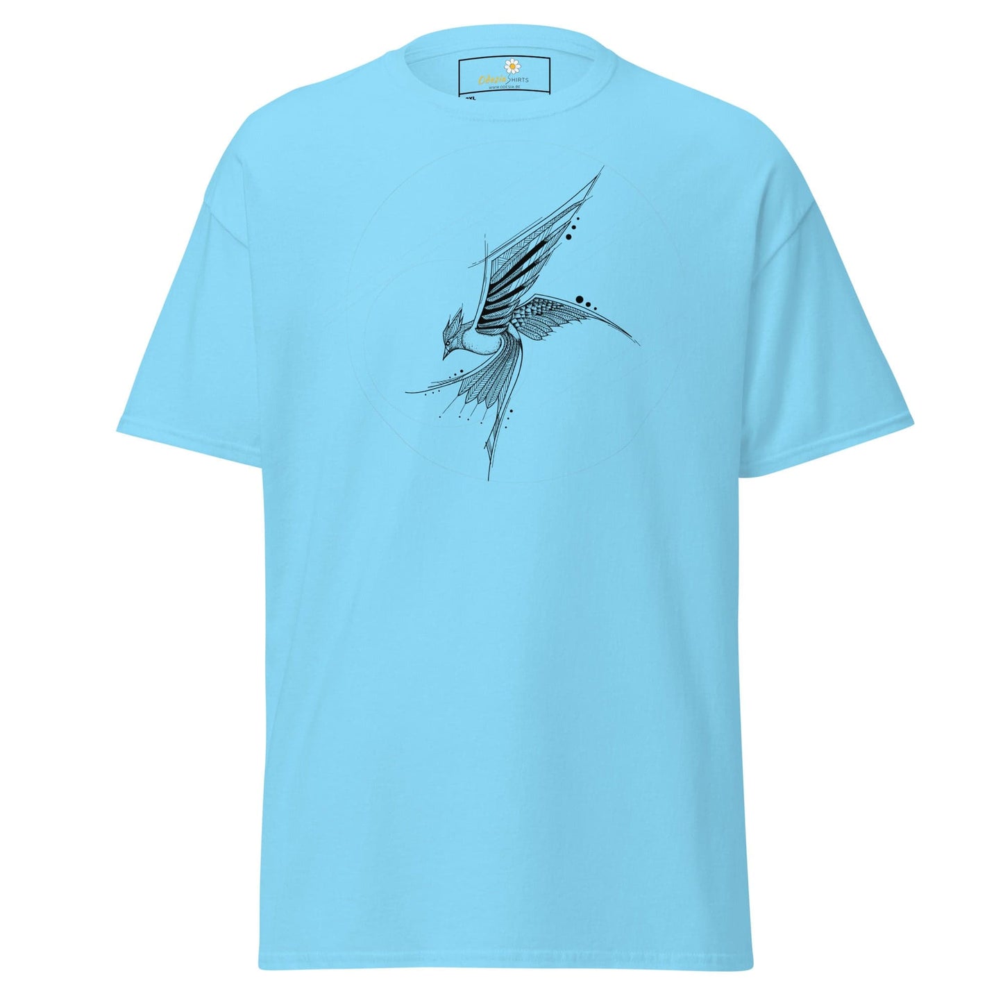 Light blue T-shirt with bird design from T-SHIRT DESIGN TEE for Men and Women in sizes 2XL to 5XL