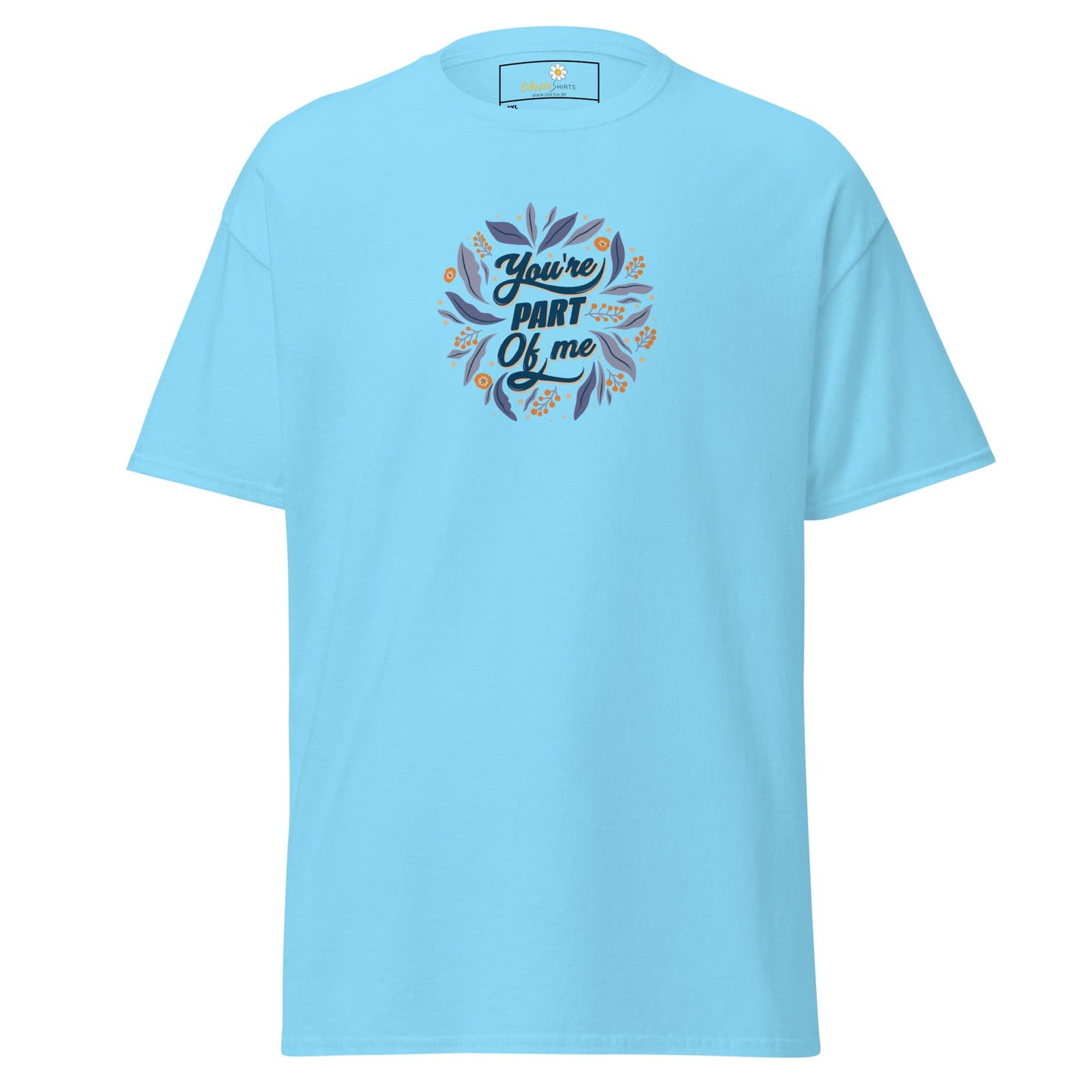Light blue men’s or women’s t-shirt with floral design in size 2XL to 5XL