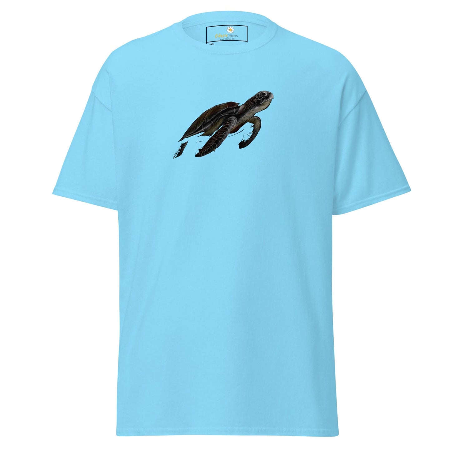 Light blue T-shirt with turtle graphic for Men and Women in 2XL to 5XL sizes