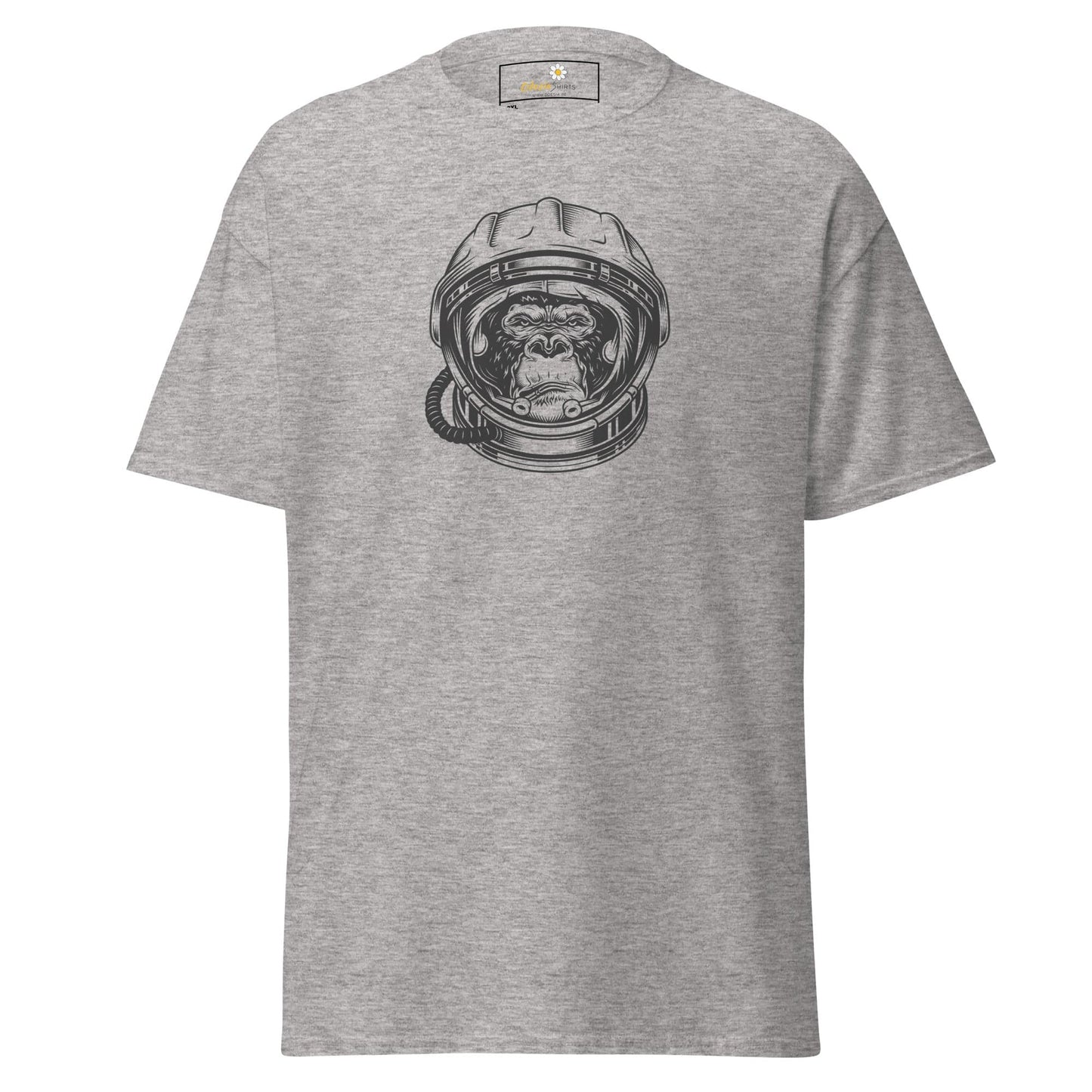 Gray T-shirt with astronaut monkey graphic for Men and Women in 2XL to 5XL sizes