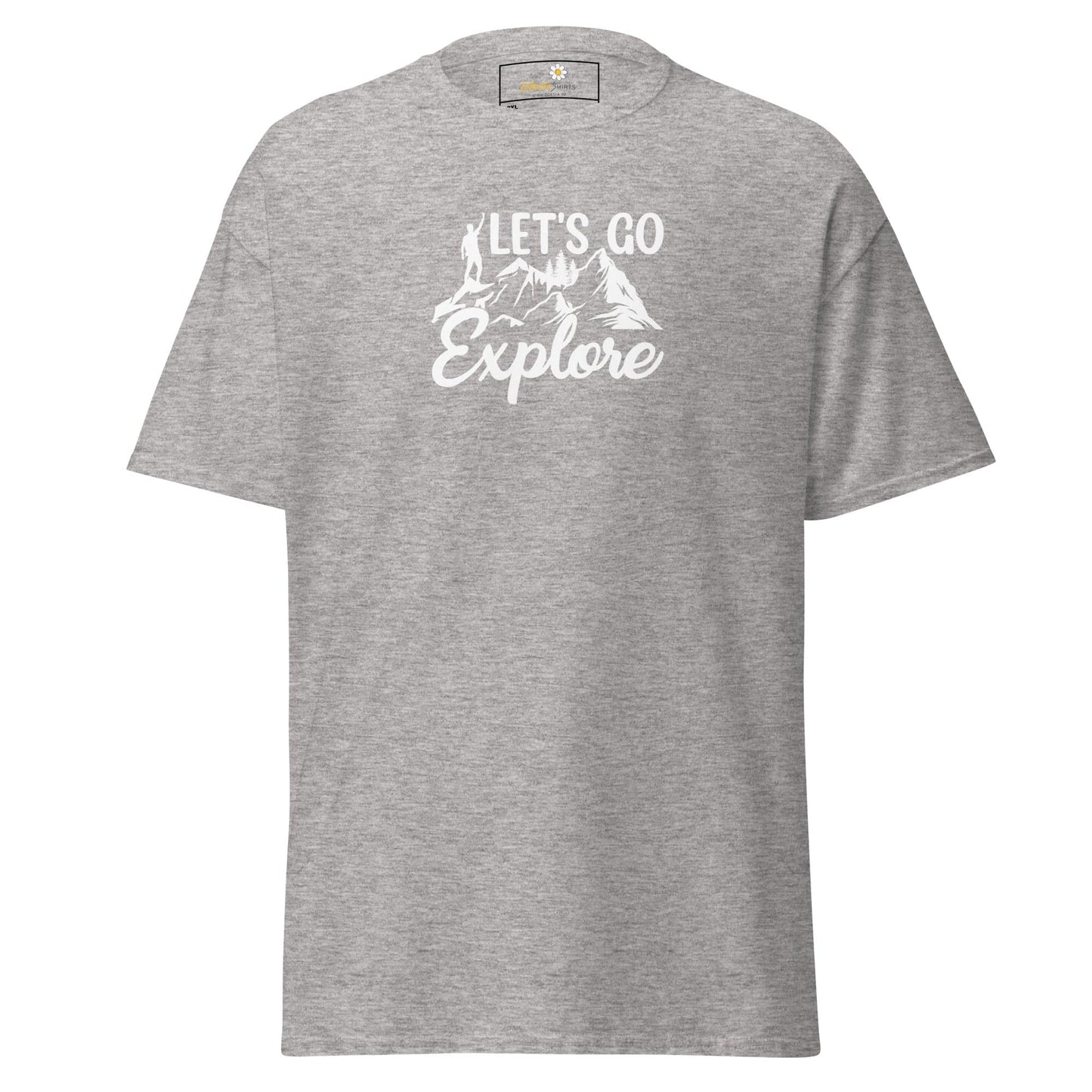 Gray T-shirt with Lets Go Explore graphic for Men and Women in 2XL to 5XL sizes