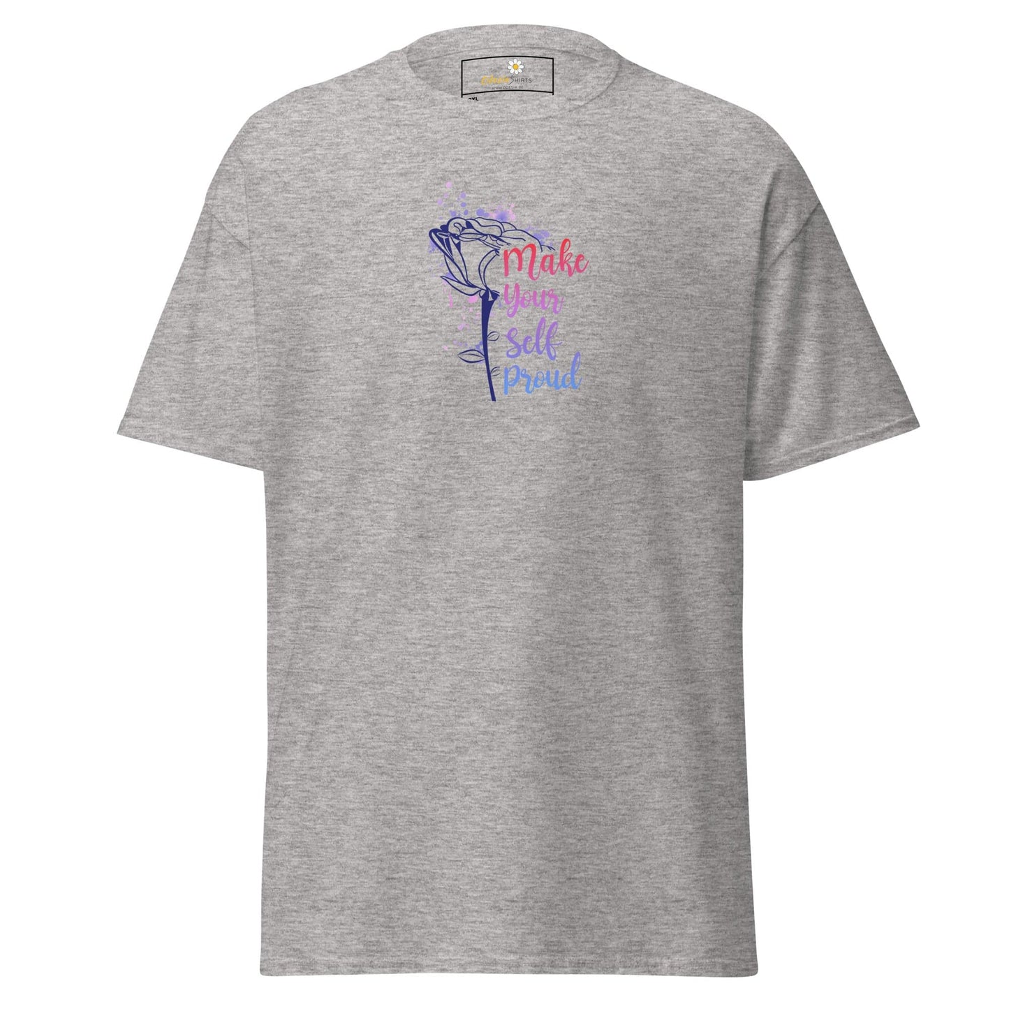 Gray T-shirt with floral design for men and women in sizes 2XL to 5XL