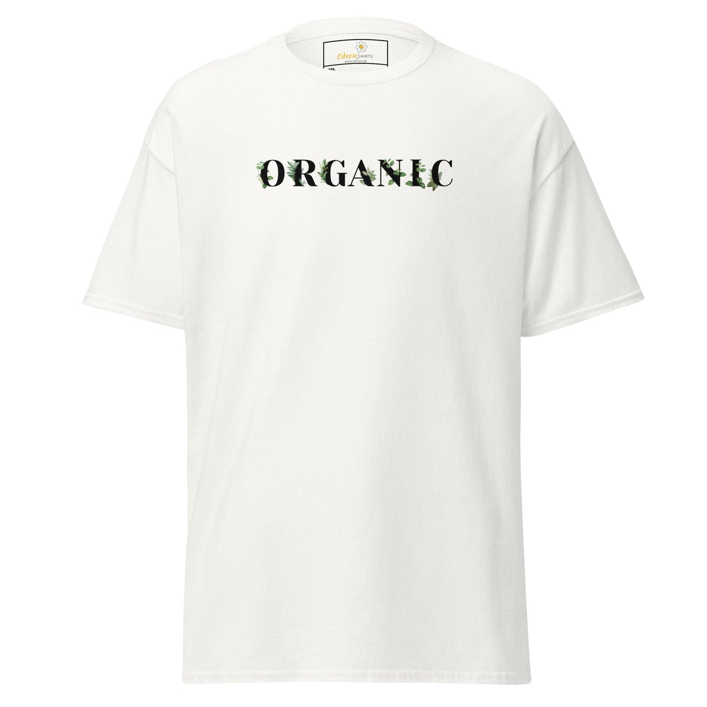White T-shirt with ORGANIC text, suitable for Men and Women, available in 2XL to 5XL