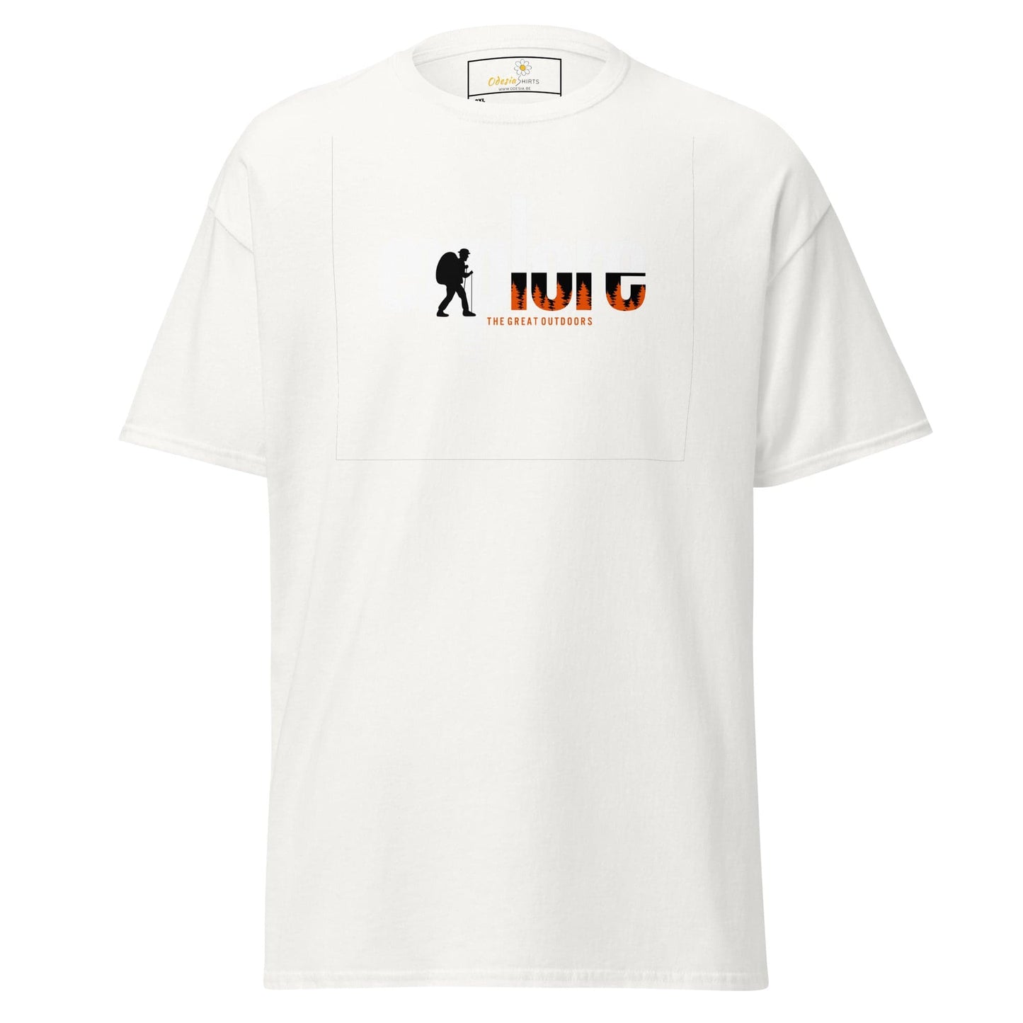 White graphic t-shirt.