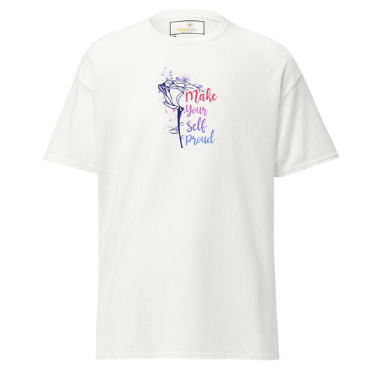 White T-shirt with rose graphic and text, available in Men and Women sizes 2XL to 5XL