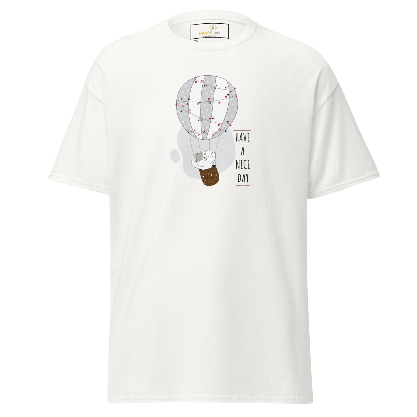 White T-shirt with cartoon balloon graphic for Men and Women in sizes 2XL to 5XL