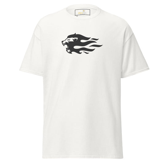 White T-shirt with a lion graphic, available in Men and Women sizes 2XL to 5XL